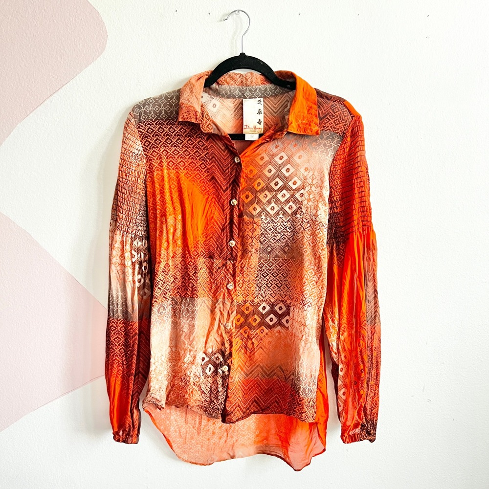 Da-Nang Silk Top Sz Small Sheer Geometric Boho Bohemian Festival Y2K